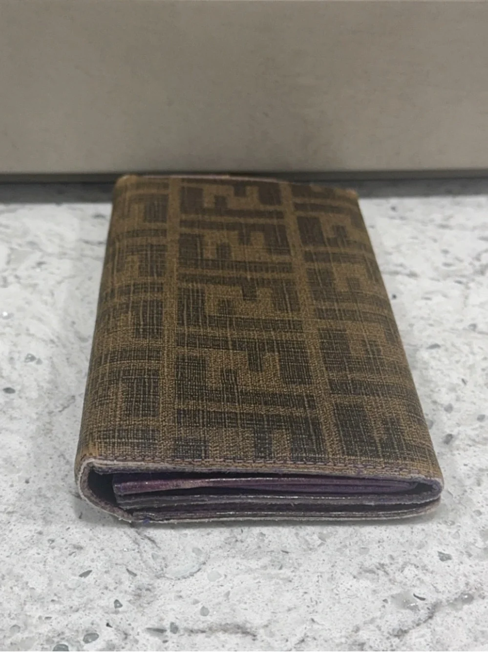 FENDI ZUCCA CONTINENTAL TOBACCO WALLET PURPLE INTERIOR —AUTHENTIC—